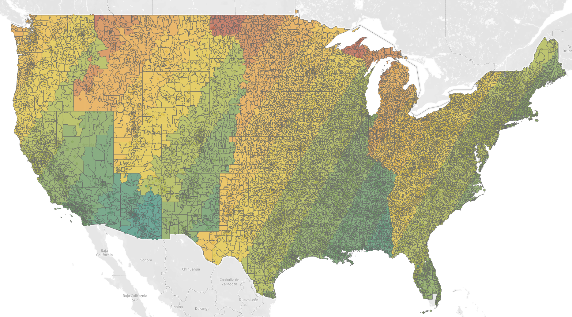 Figure 2: CONUS under DST on summer solstice 2023